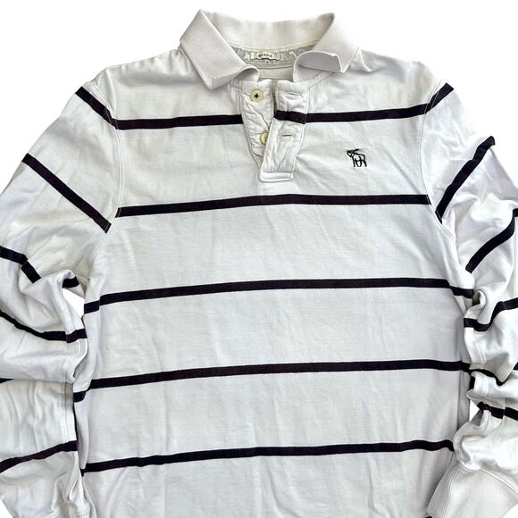 Abercrombie & Fitch Mens Preppy Rugby Polo L/S White Navy Stripe Heritage XXL - Picture 3 of 10